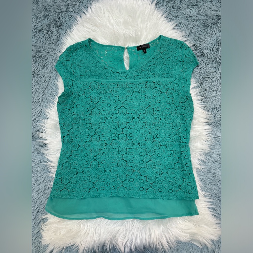 The Limited teal layered lace blouse in size medium